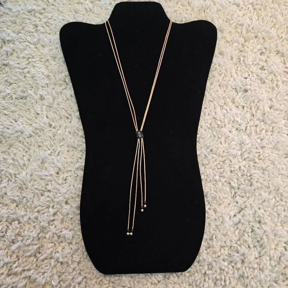 Vintage Gold Black Lariat Adjustable Slide Necklace